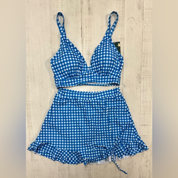 Blooming jelly High Waisted Bikini Set swimsuit Tummy Control Gingham swimwear - Picture 2 of 11